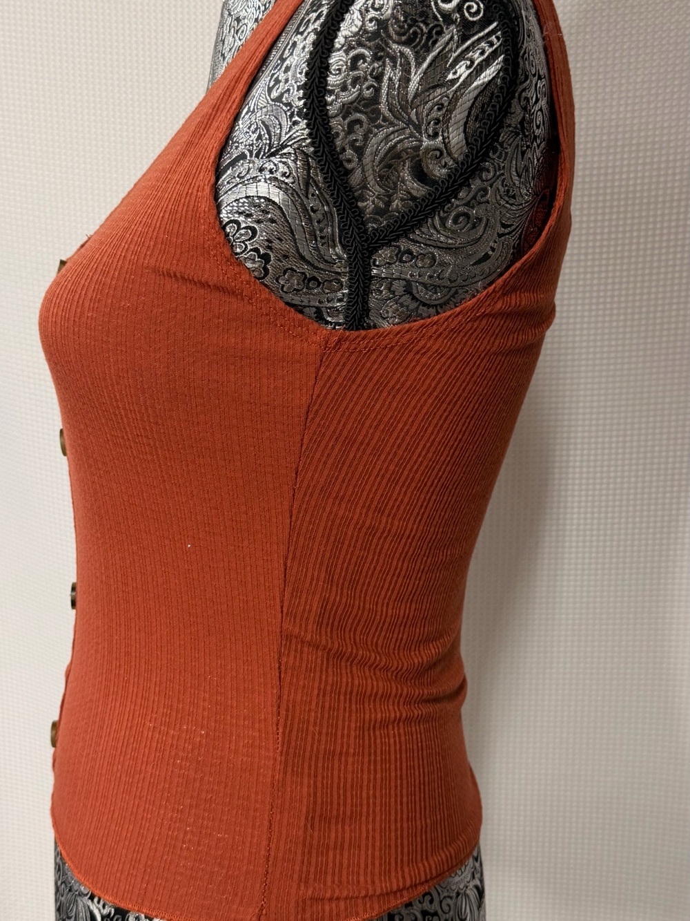 Caution To The Wind Ribbed Button-Front Tank Top in Rust - Picture 4 of 11
